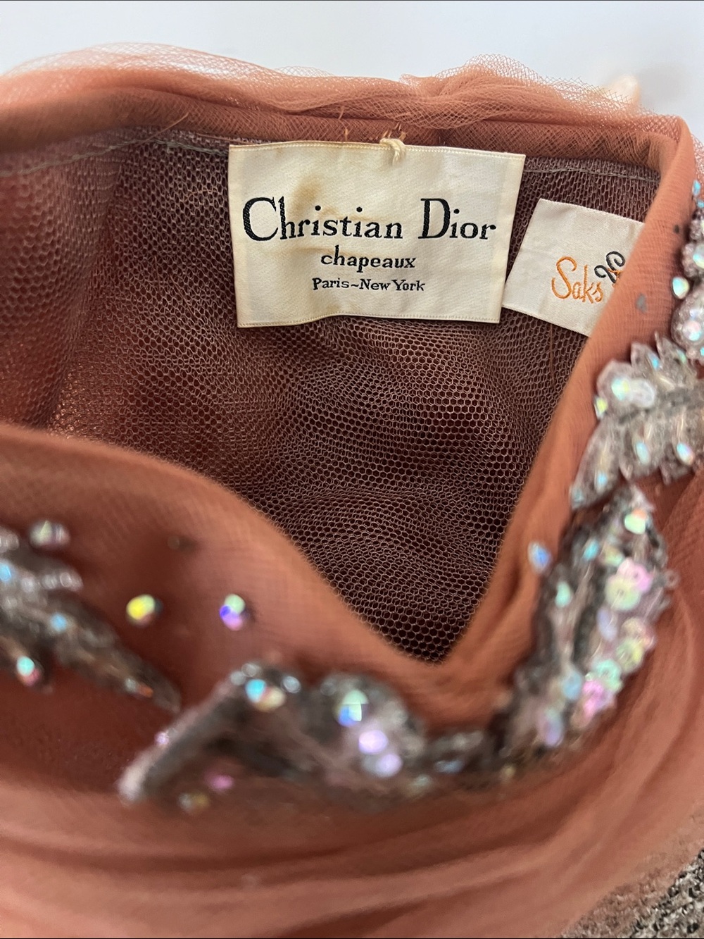 50/60’s Vintage Christian Dior Chapeaux Paris-New York Tulle Turban Sequined Hat
